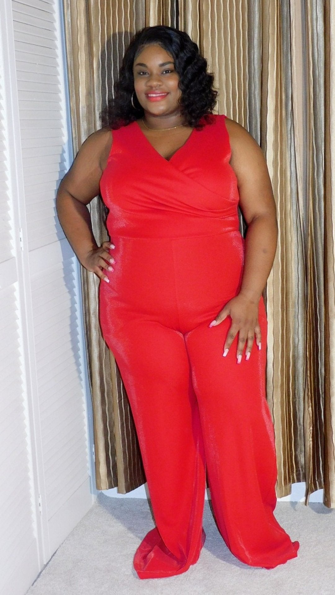 Plus Size Sleeveless Red Wide Leg Romper (Tall)