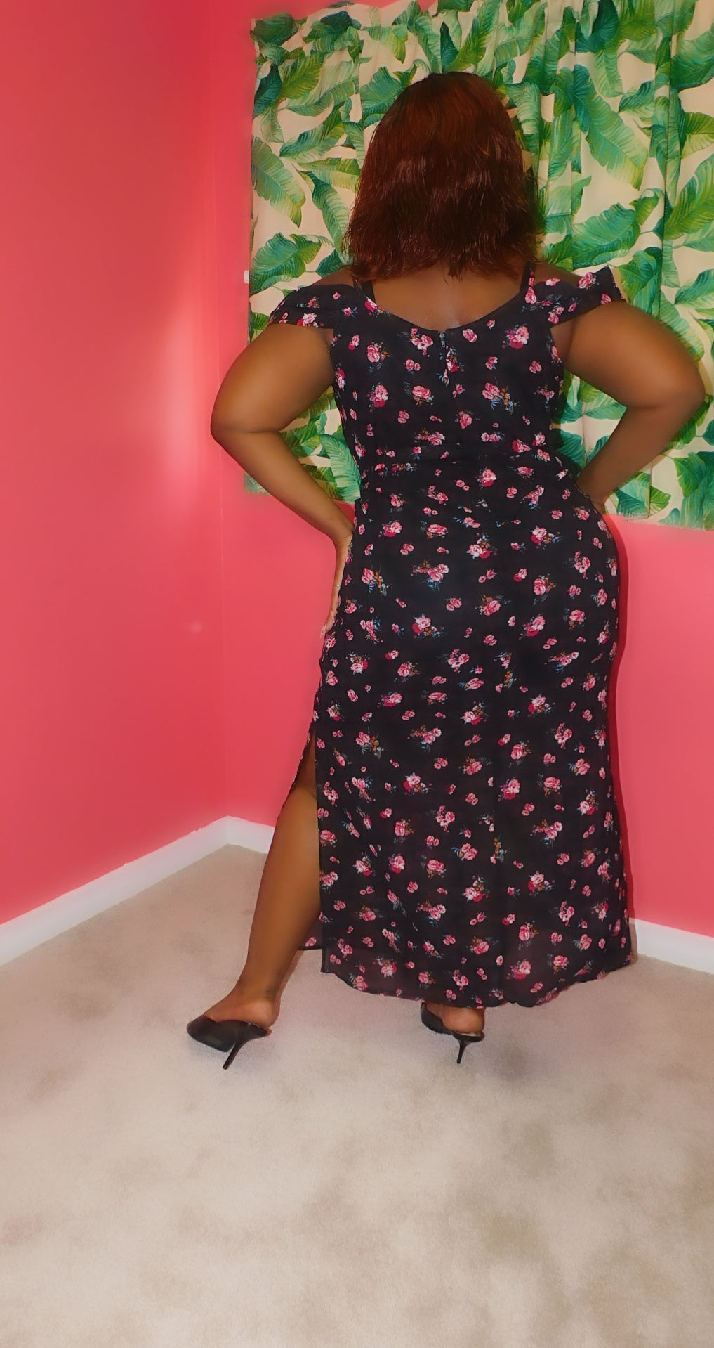 Mid-size Belted Floral Side Slit Maxi Dress