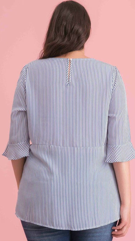 Plus Size Knot Front Blue Striped Top