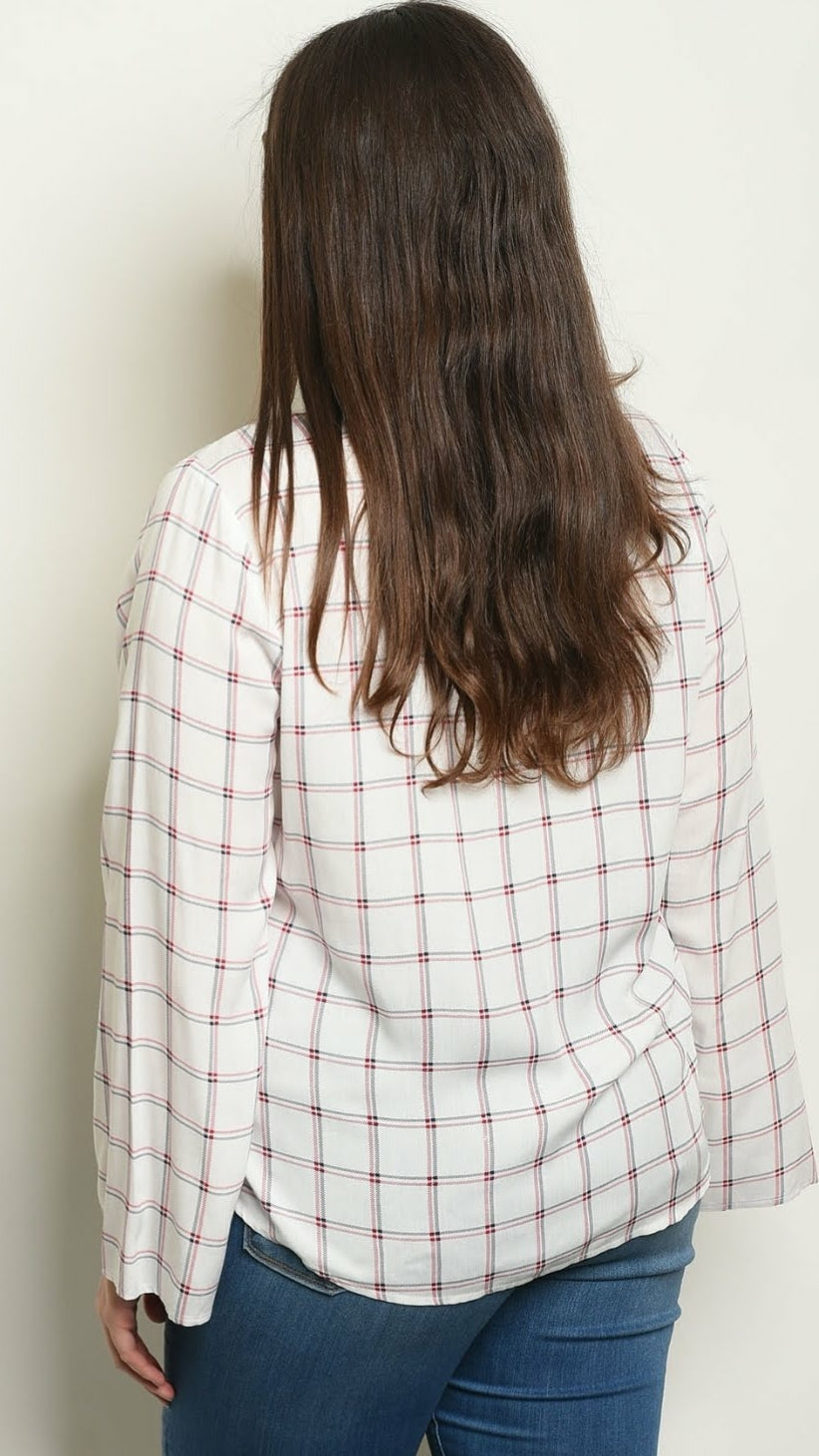 Mid-size Long Sleeve Checked Top