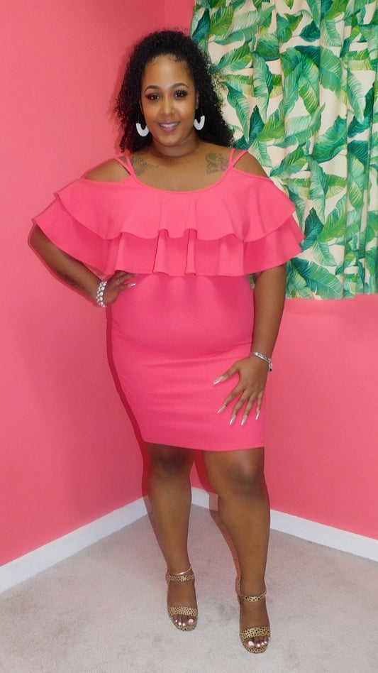 Plus Size Pink Double Ruffle Dress