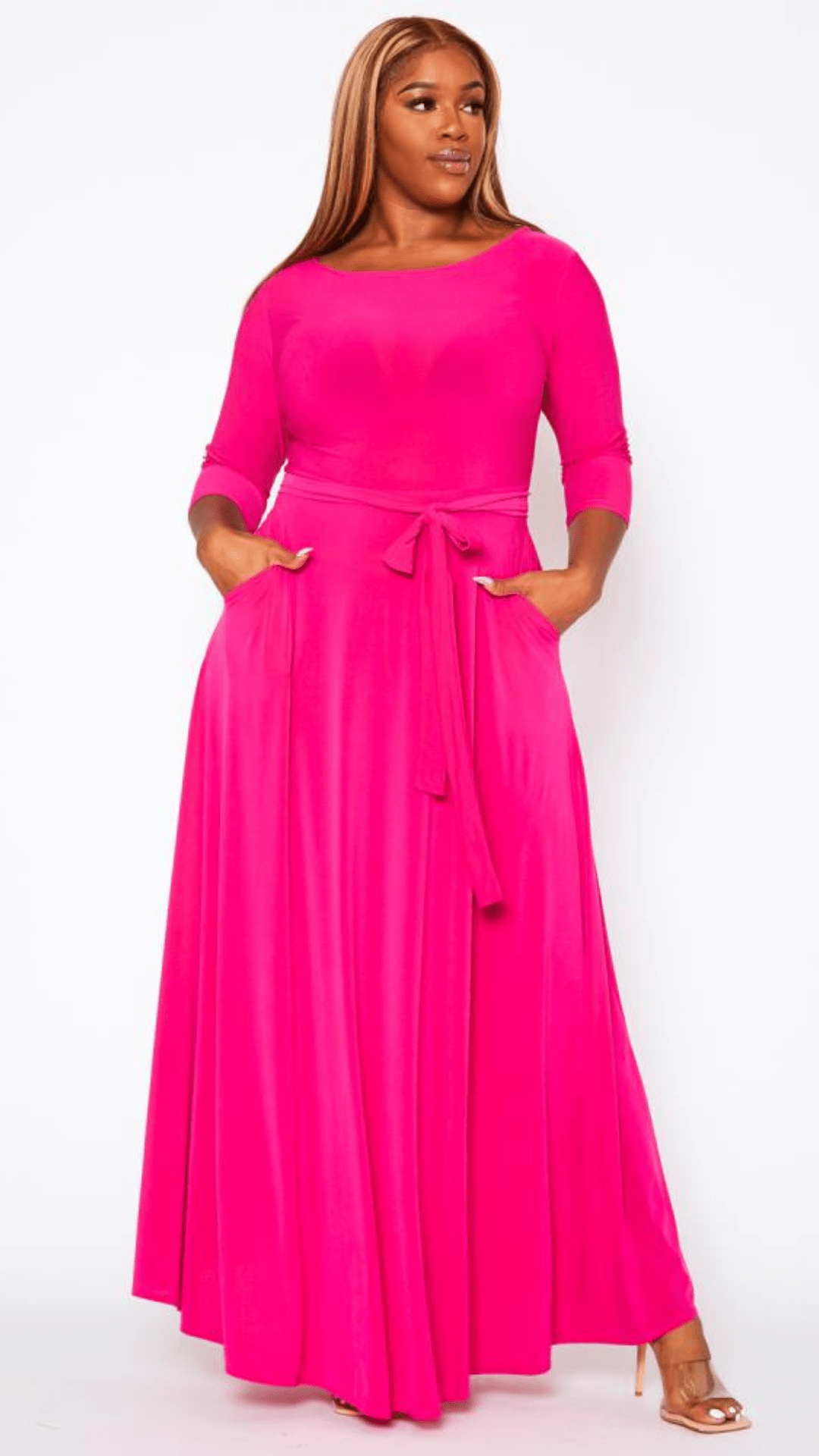 Plus Size Thick Belted Wrap Style Maxi Dress