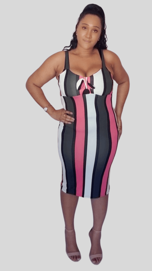 Mid-size Blush Multi Striped Tie Front Dress