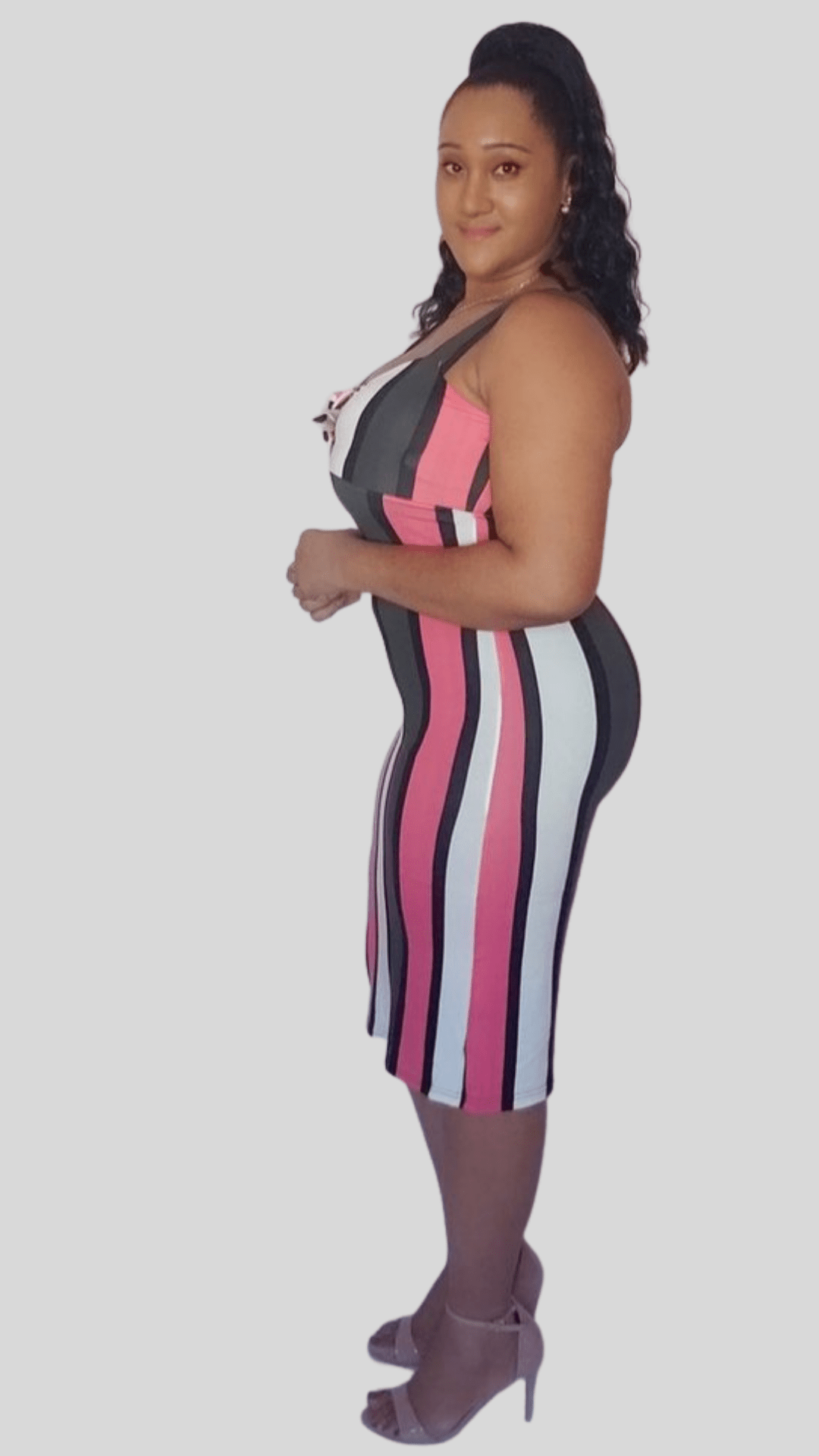 Mid-size Blush Multi Striped Tie Front Dress