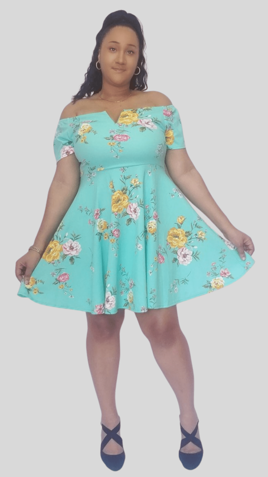 Mid-size Floral Print Mint Skater Dress
