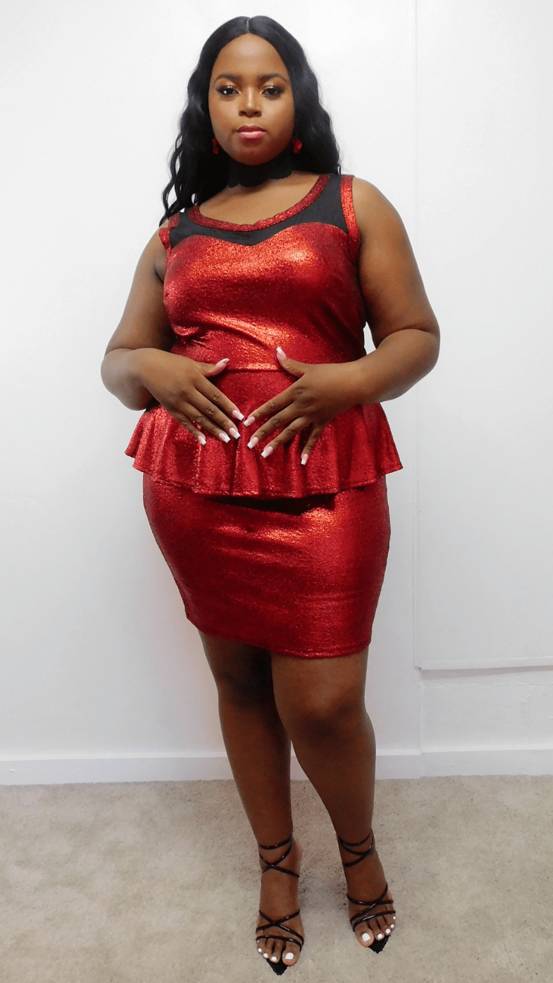Mid-size Red Glitter Peplum Dress