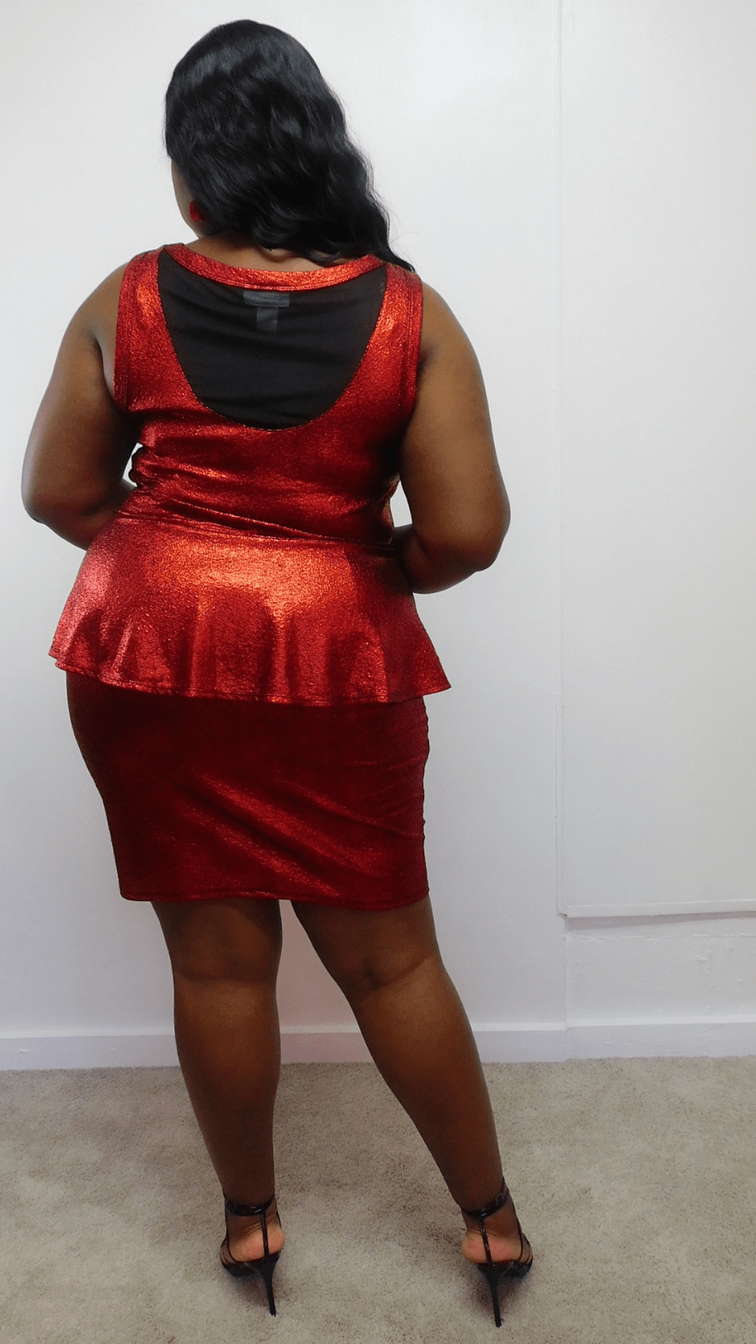 Mid-size Red Glitter Peplum Dress