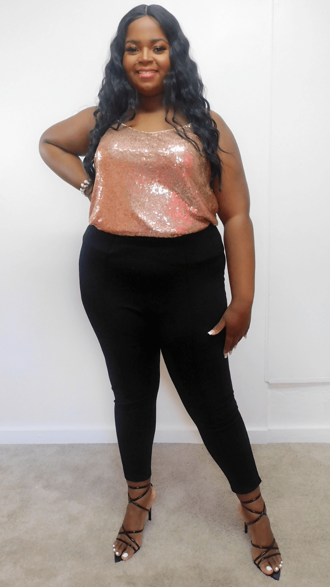 Mid-size Festive Gold Sequin Holiday Cami Top