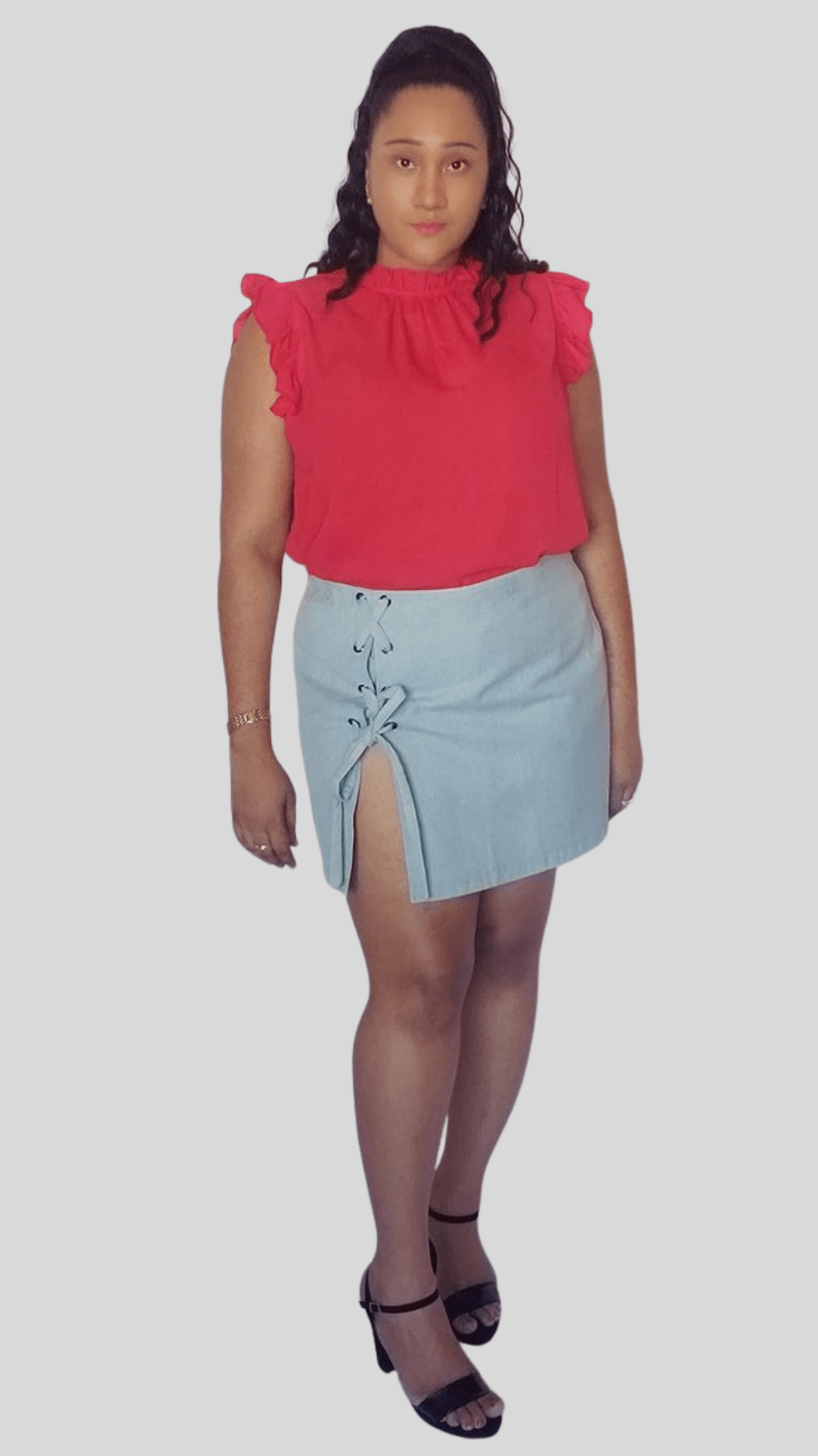 Mid-Size Lace-Up Mini Denim Skirt