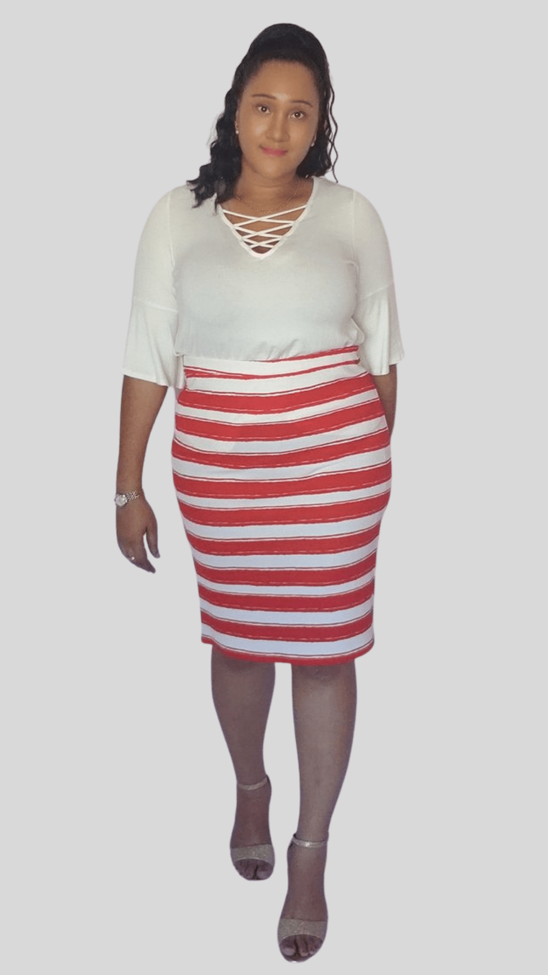 Mid-Size Red And White Striped Skirt