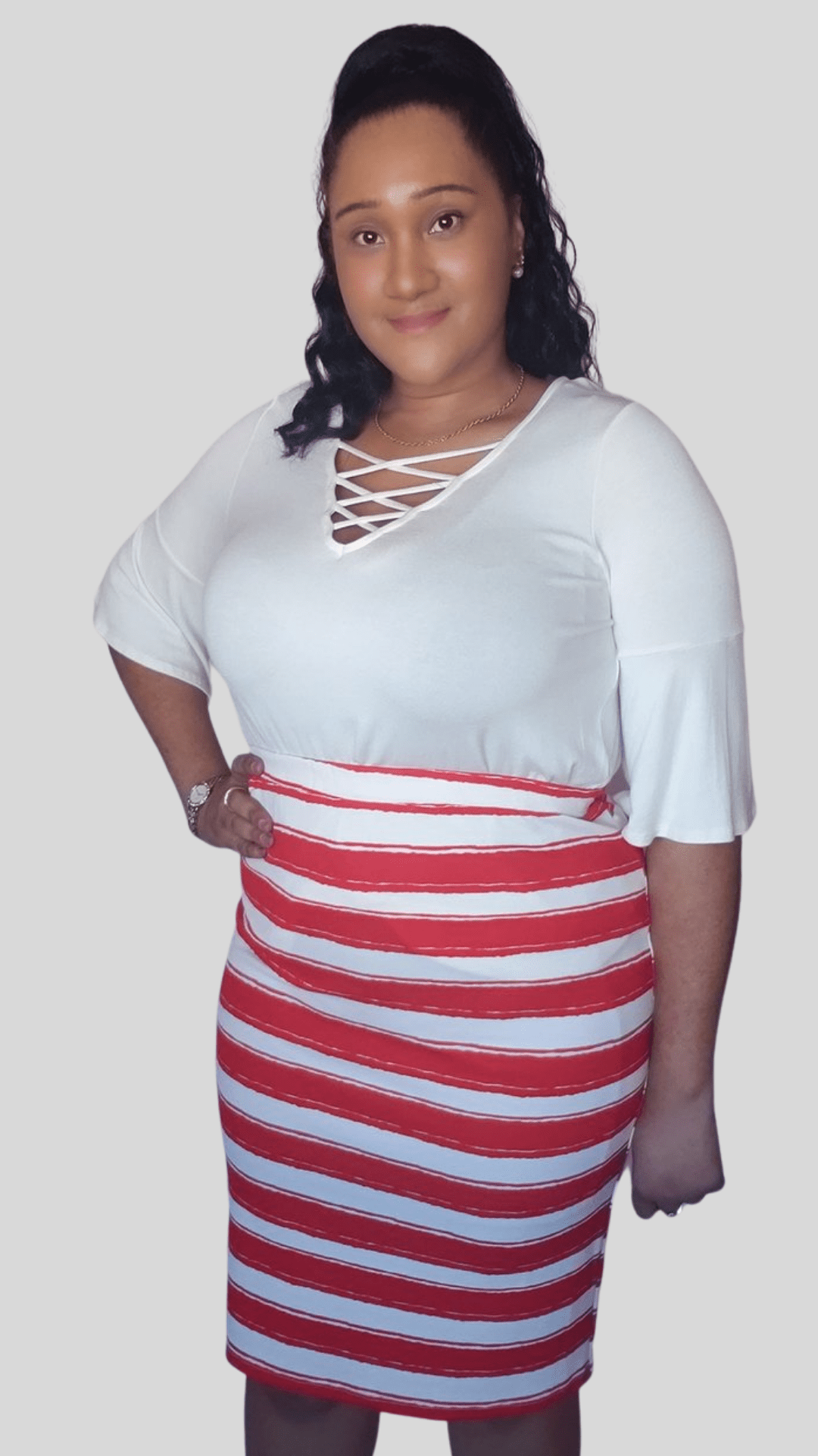 Mid-Size Red And White Striped Skirt