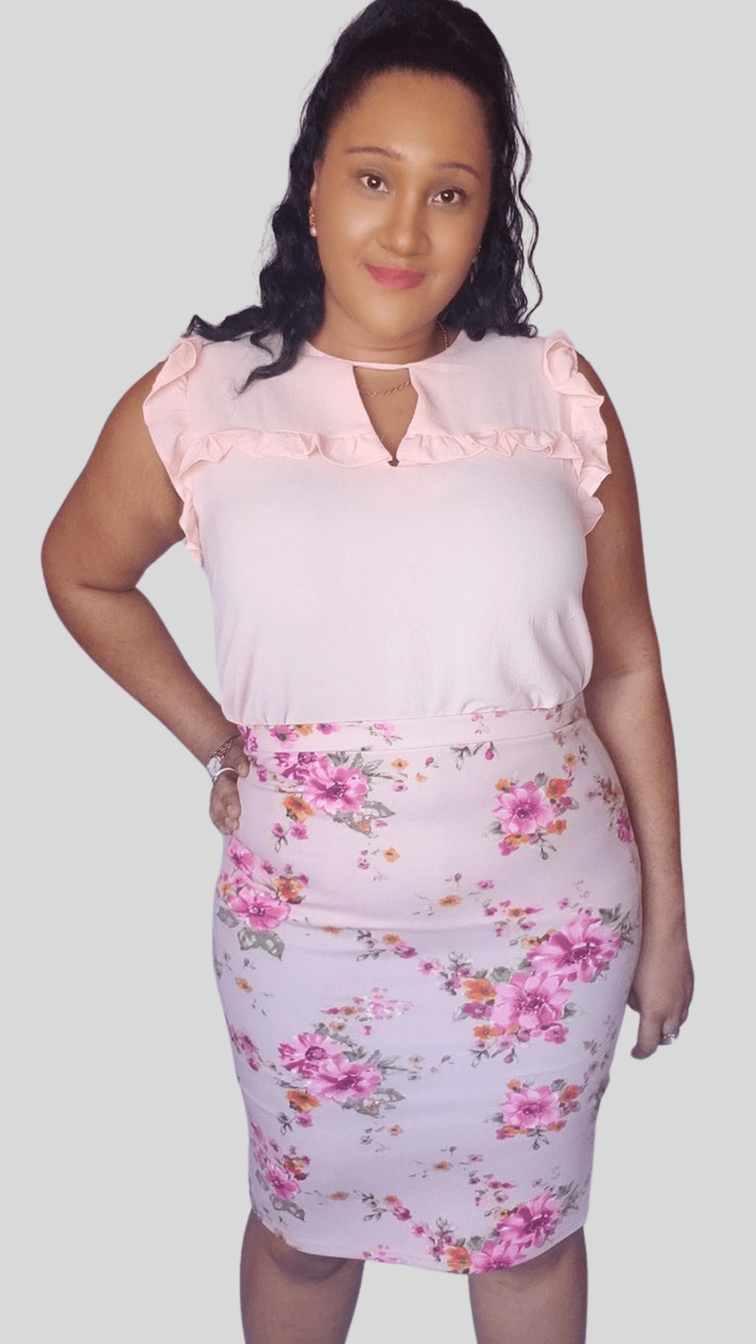 Mid-Size Floral Print Blush Skirt
