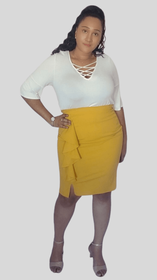 Mid-size Mustard Side Ruffle Skirt
