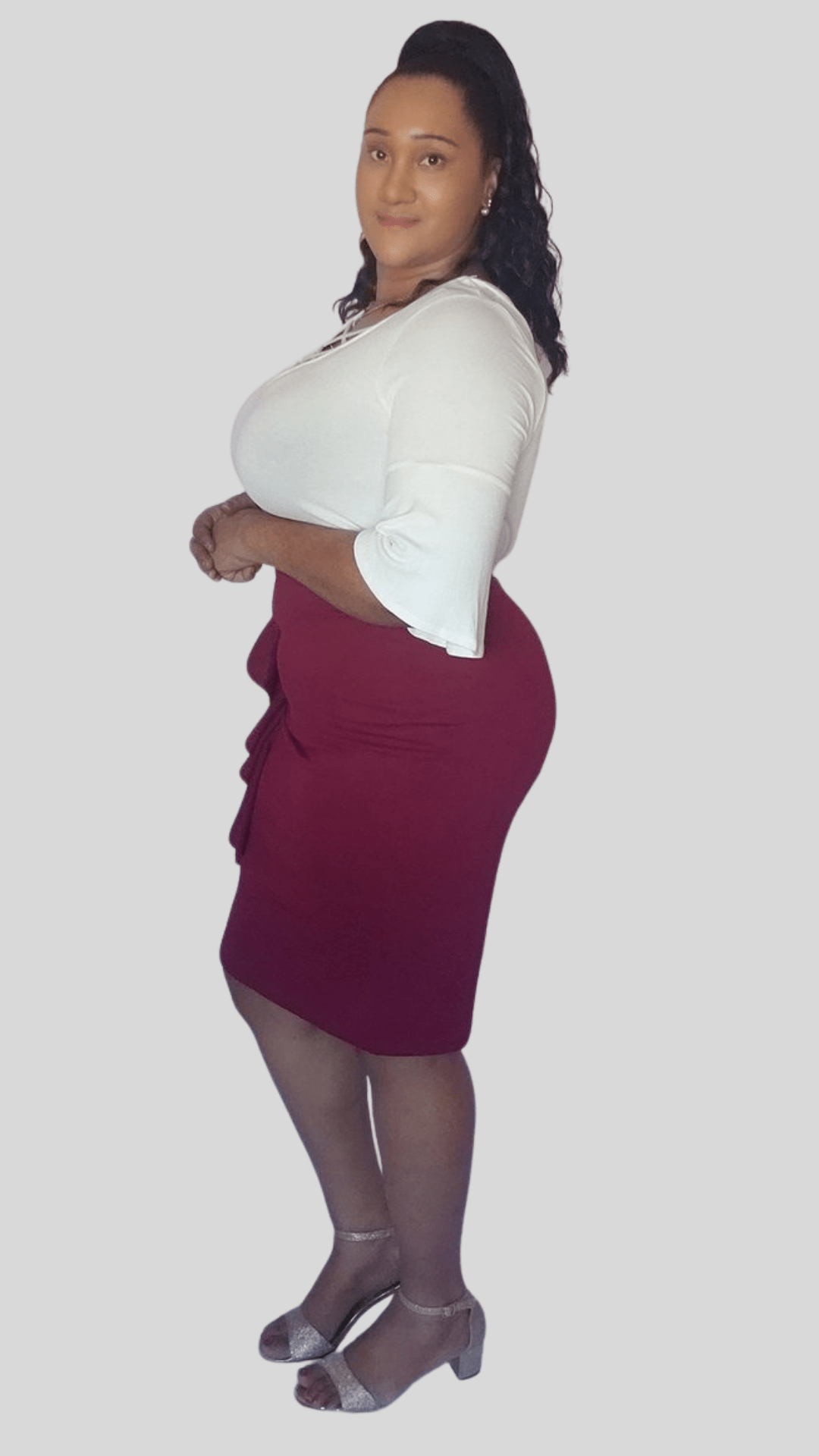Mid-Size Burgundy Side Ruffle Skirt