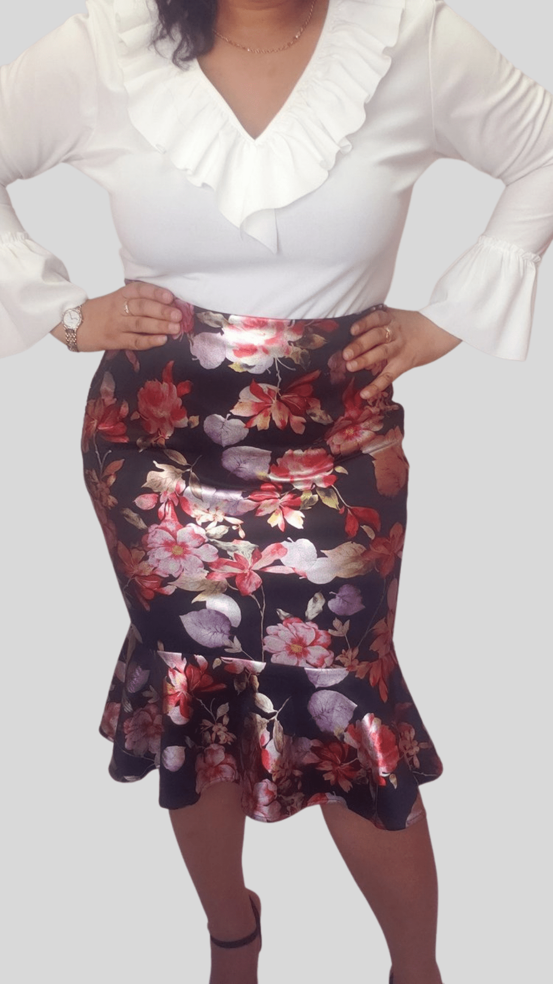 Mid-size Floral Metallic Flare Hem Skirt