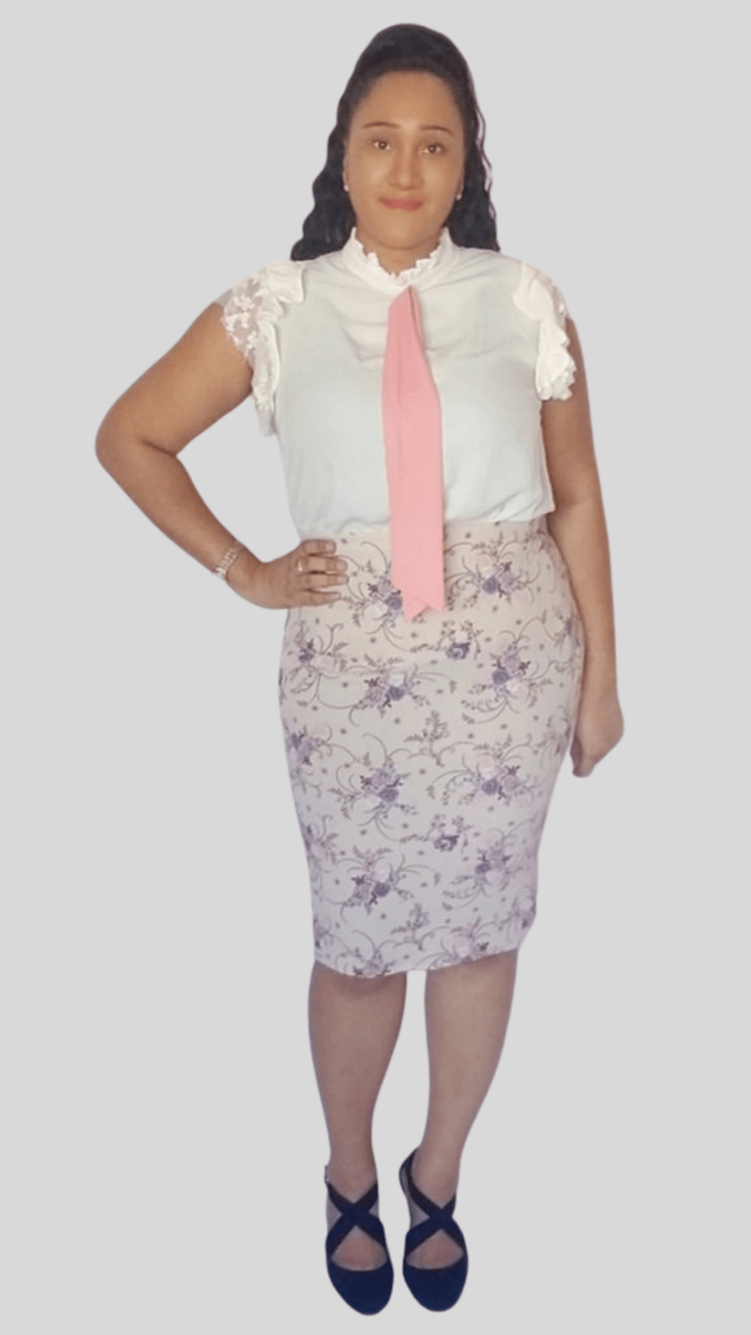 Mid-Size Tan Floral Print Skirt
