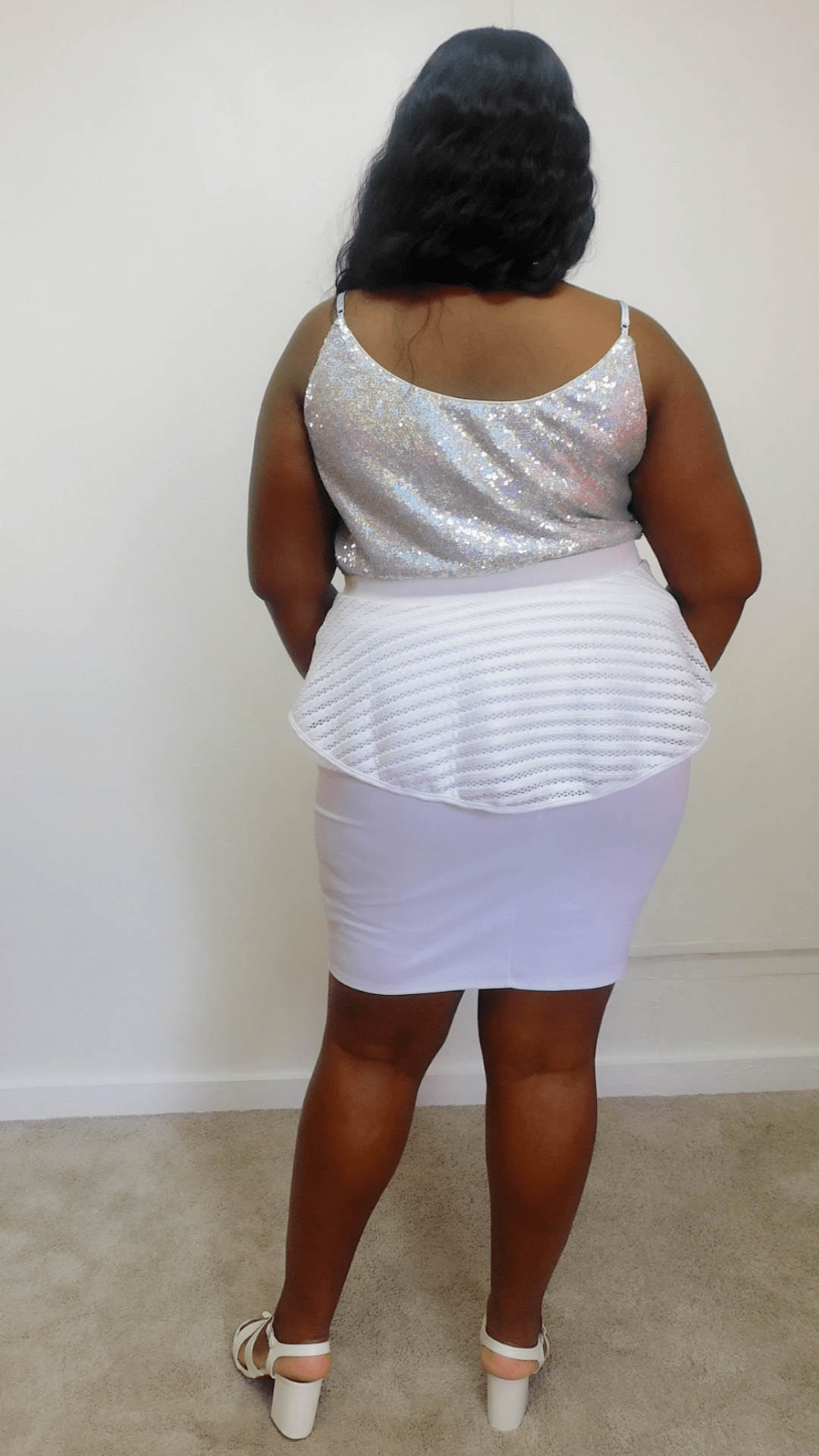 Mid-size Festive Silver Sequin Holiday Cami Top