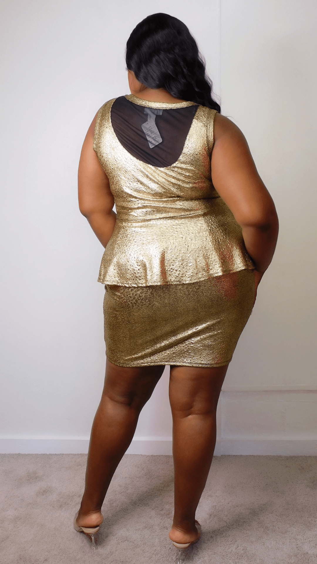 Mid-size Gold Glitter Peplum Dress