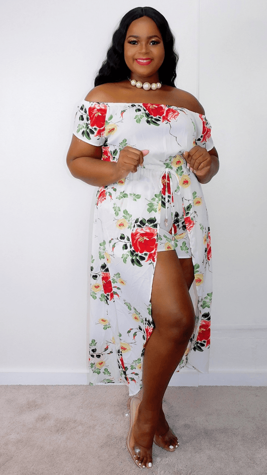 Mid-size White Floral Overlay Jumpsuit
